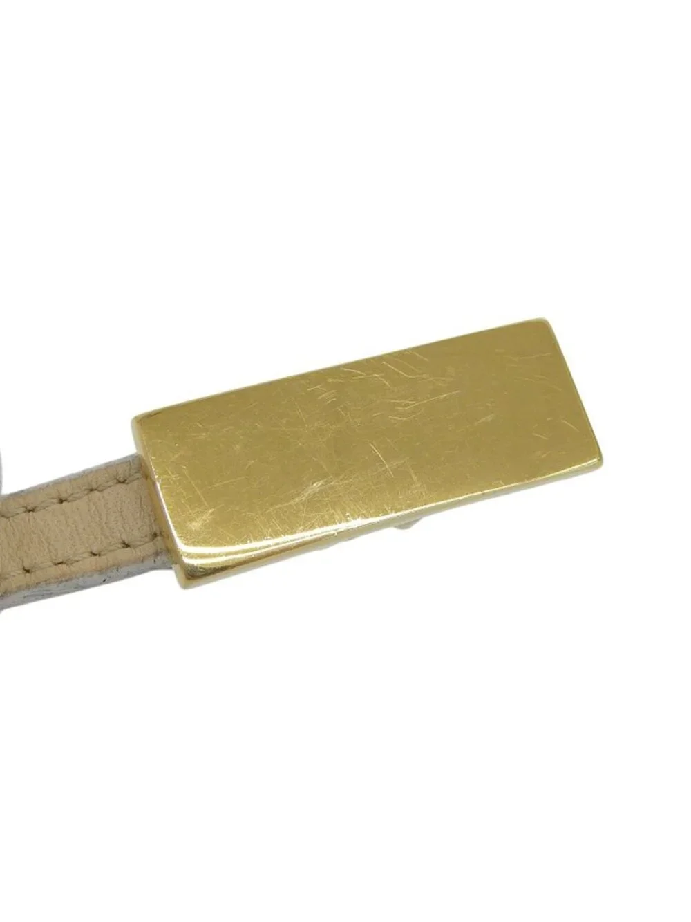Gucci Era Gold Plate Leather Thin Belt Beige